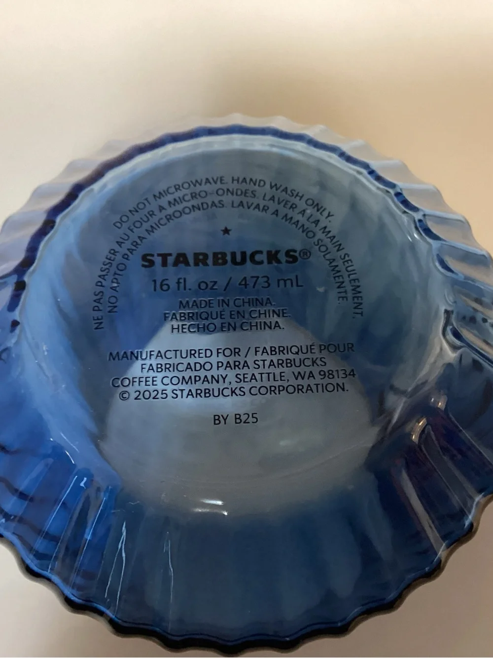 2026 Starbucks Sapphire Blue Ribbed Glass Mug 16oz 473ml